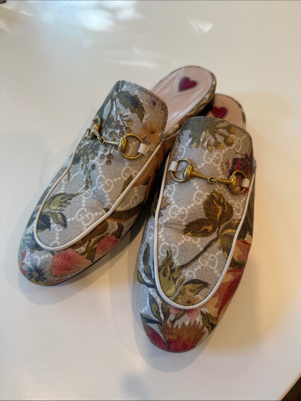 Gucci Princetown Floral GG Canvas Horsebit Mules — Beige, Pink & Green - Picture 1 of 3
